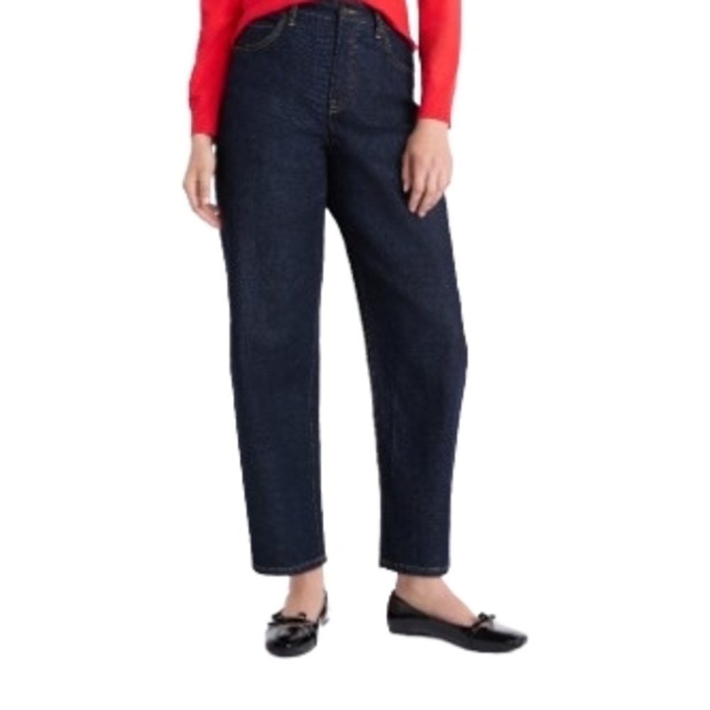 NWT Free Assembly Barrel-Leg Jeans High-Rise Dark Wash Size 14/  27”inseam